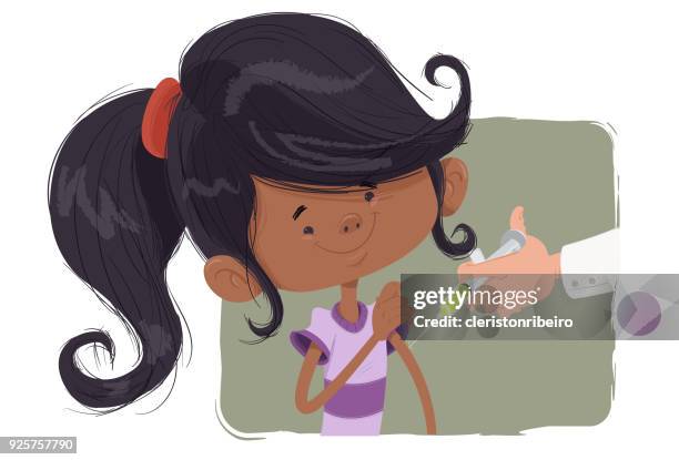 ilustrações, clipart, desenhos animados e ícones de vacina infantil (menina) - vírus da gripe