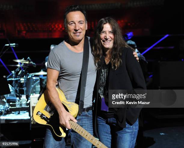 Exclusive* Bruce Springsteen and Patti Smith during rehearsals for the 25th Anniversary Rock & Roll Hall of Fame Concert at Madison Square Garden on...