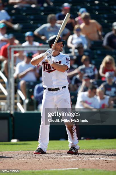 Chris Heisey of the Minnesota Twins in action during the Spring Training game against the St. Louis Cardinals at Hammond Stadium on February 26, 2018...