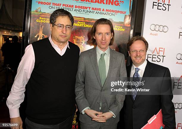 20th Century Fox's Tom Rothman, director/co-writer/actor Wes Anderson and AFI President and CEO Bob Gazzale arrive at the AFI FEST 2009 premiere of...