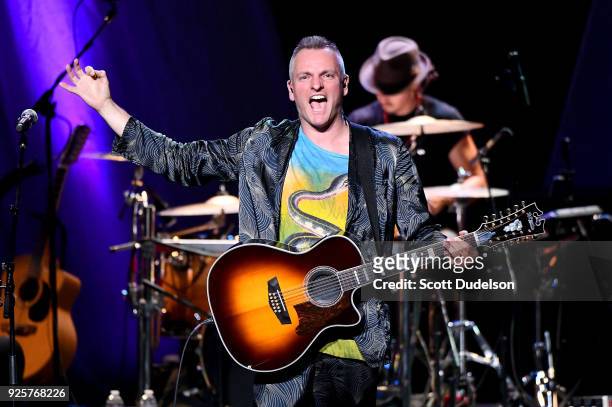 Singer Joe Sumner of the band Fiction Plane appears onstage as a special guest during the 2018 Celebrating David Bowie tour stop at The Wiltern on...