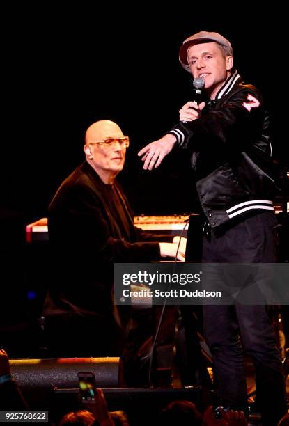 Musicians Mike Garson and Mr. Hudson appear onstage as a special guest during the 2018 Celebrating David Bowie tour stop at The Wiltern on February...