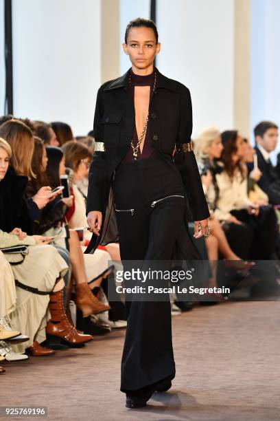 Binx Walton walks the runway during the Chloe show as part of the Paris Fashion Week Womenswear Fall/Winter 2018/2019 on March 1, 2018 in Paris,...