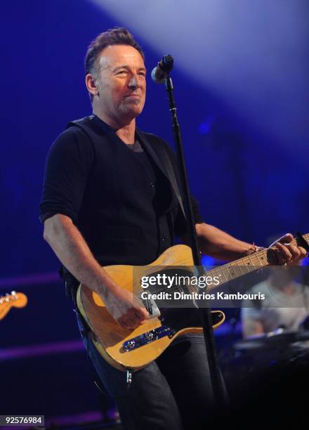 Bruce Springsteen performs onstage at the 25th Anniversary Rock & Roll Hall of Fame Concert at Madison Square Garden on October 30, 2009 in New York...