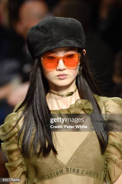 Model walks the runway during the Christian Dior show as part of the Paris Fashion Week Womenswear Fall/Winter 2018/2019 on February 27, 2018 in...