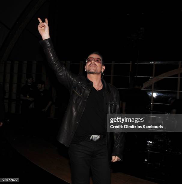 Bono of U2 attends the 25th Anniversary Rock & Roll Hall of Fame Concert at Madison Square Garden on October 30, 2009 in New York City.