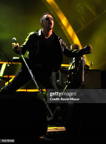 Bono of U2 performs on stage during the 25th Anniversary Rock & Roll Hall of Fame Concert at Madison Square Garden on October 30, 2009 in New York...