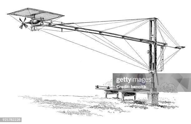 flight testing machine - propeller engine stock illustrations
