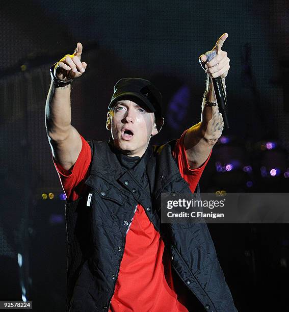 Hip-Hop Vocalist Eminem performs during Day 1 of the 2009 Voodoo Experience at City Park on October 30, 2009 in New Orleans, Louisiana.