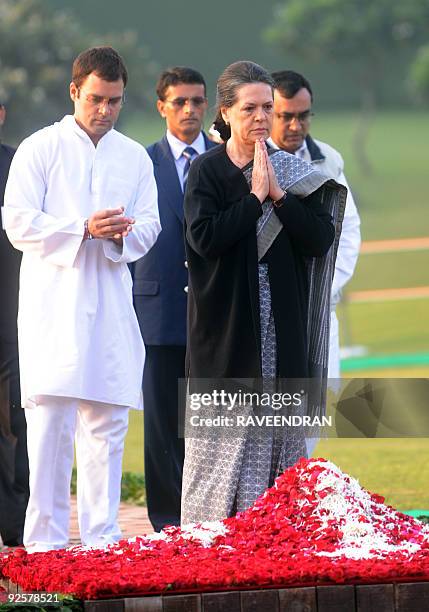 President of the All India Congress Party and United Progressive Alliance Chairperson Sonia Gandhi with her son and All India Congress Committee...