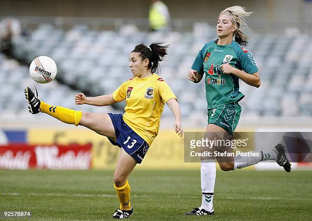 Trudy Camilleri of the Central Coast Mariners in action during the round five W-League match between the Central Coast Mariners and Canberra United...