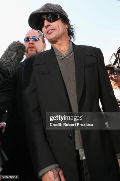 Tommy Lee arrives at the Tabcorp marquee at the AAMI Victoria Derby Day at Flemington Racecourse on October 31, 2009 in Melbourne, Australia.