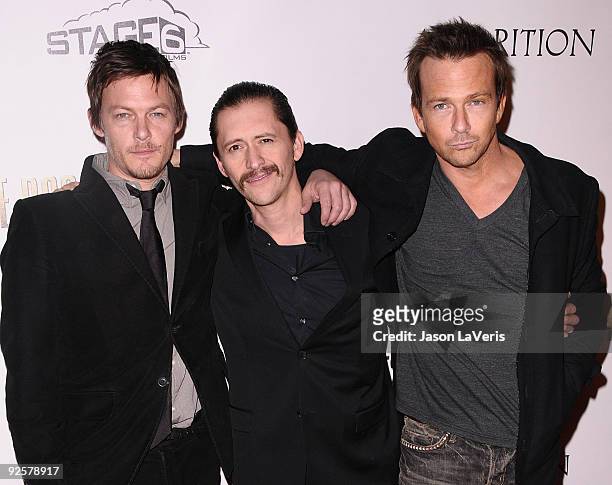 Actors Norman Reedus, Clifton Collins Jr. And Sean Patrick Flanery attend the premiere of "The Boondock Saints II: All Saints Day" at ArcLight...