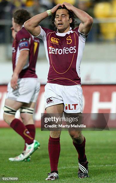 Jason Kawau of Southland stands dejected after the Air New Zealand Cup Semi Final match between Wellington and Southland at Westpac Stadium on...