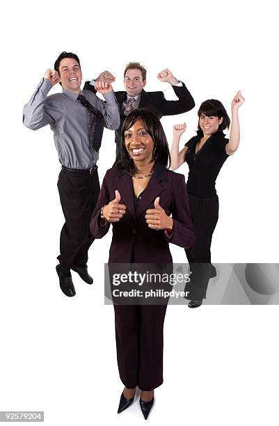 business team zu jubeln-female - black thumbs up white background stock-fotos und bilder