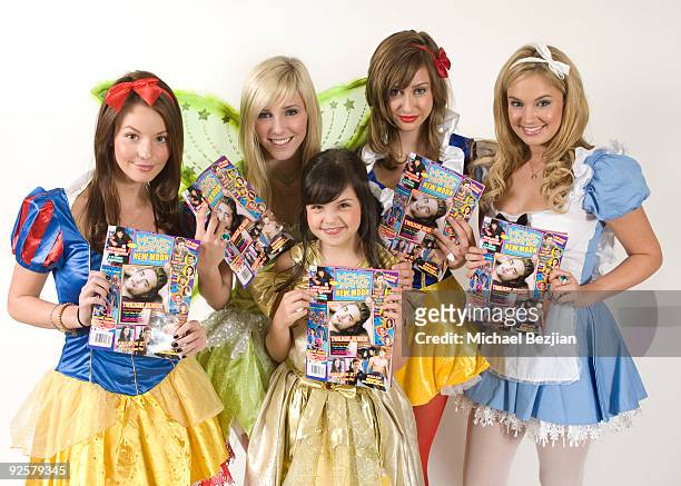 Samantha Droke, Savvy, Bailee Madison, Tiffany Thornton and Mandy pose at the Spooktacular Sleepover Great Escape on October 30, 2009 in Los Angeles,...