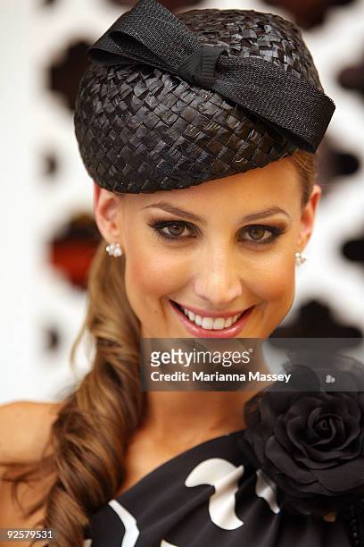 Laura Dundovic arrives at the Emirates marquee the AAMI Victoria Derby Day at Flemington Racecourse on October 31, 2009 in Melbourne, Australia.
