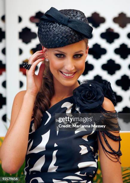 Laura Dundovic arrives at the Emirates marquee the AAMI Victoria Derby Day at Flemington Racecourse on October 31, 2009 in Melbourne, Australia.