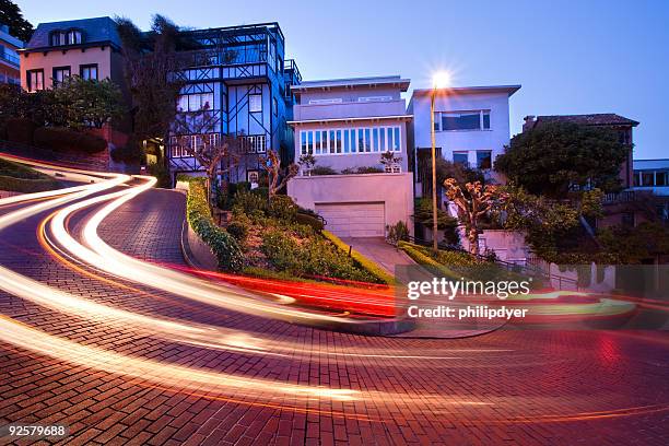 lombard street at night - lombard street san francisco stock pictures, royalty-free photos & images