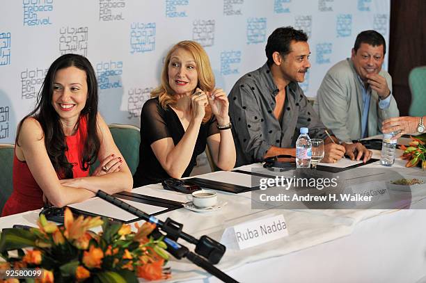 Writer/director Ruba Nadda, actress Patricia Clarkson, actor Alexander Siddig and producer Daniel Iron speak during the "Cairo Time" press conference...