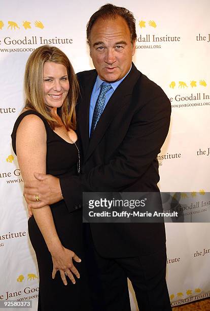 Jennifer Sloan and actor James Belushi attend the Third Annual Jane Goodall Global Leadership Awards at The Beverly Wilshire Hotel on October 30,...