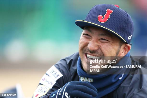 Ryosuke Kikuchi of Japan in actin during a Japan training session at the Nagoya Dome on March 1, 2018 in Nagoya, Aichi, Japan.