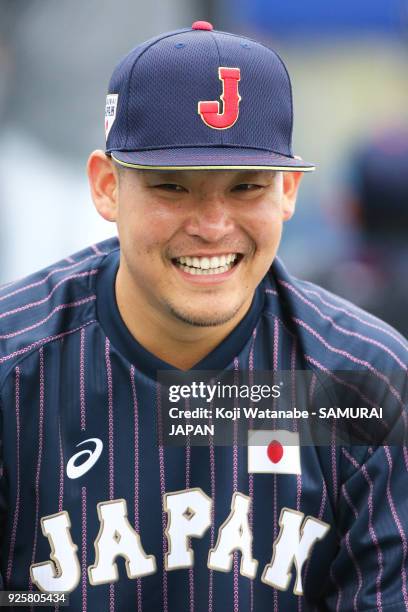 Yoshitomo Tsutsugohof Japan in actin during a Japan training session at the Nagoya Dome on March 1, 2018 in Nagoya, Aichi, Japan.