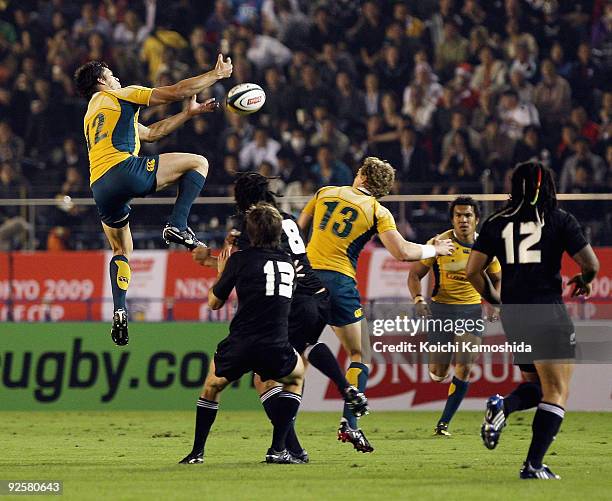 Adam Ashley-Cooper of the Wallabies in action during the 2009 Bledisloe Cup match between the New Zealand All Blacks and the Australian Wallabies at...