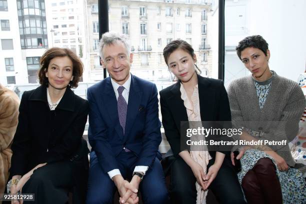 General Director of UNESCO, Audrey Azoulay, CEO of Chloe Geoffroy de la Bourdonnaye, Sichun Ma and Yasmin Sewell attend the Chloe show as part of the...