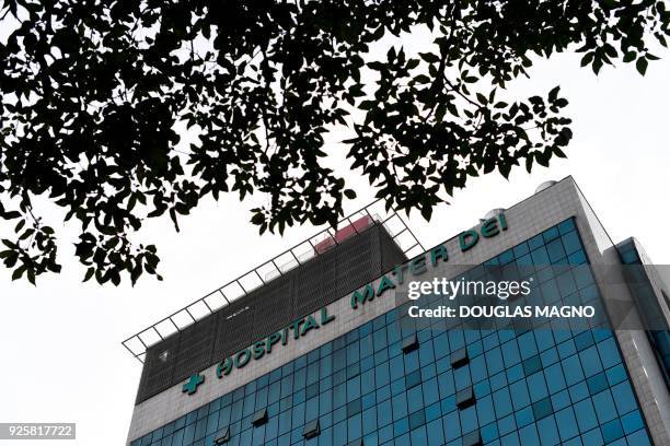 Partial view of the Mater Dei Santo Agostino hospital where Brazilian footballer, Neymar, might be operated on Saturday, in Belo Horizonte, state of...
