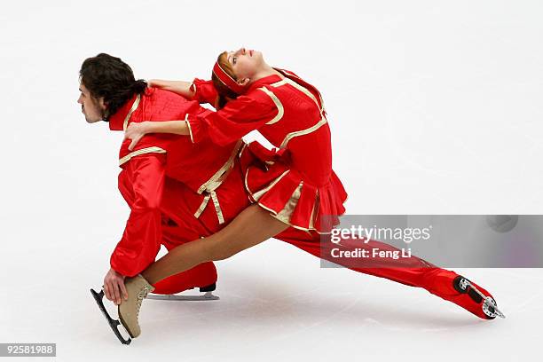 Silver medalists Jana Khokhlova and Sergei Novitski of Russia skate in the Ice Dancing Free Dance during the Cup of China ISU Grand Prix of Figure...