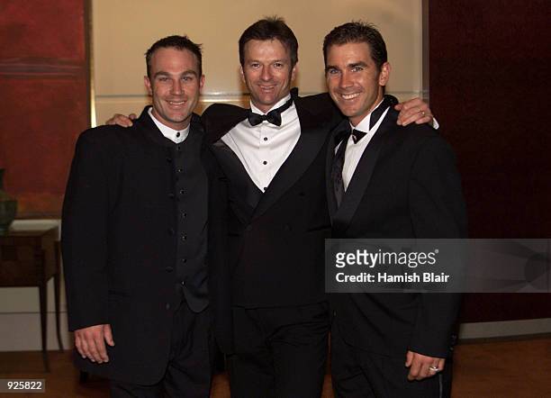 Australian Cricketers Michael Slater, Steve Waugh and Justin Langer arrive at the Allan Border Medal Presentation held at Crown Casino in Melbourne,...