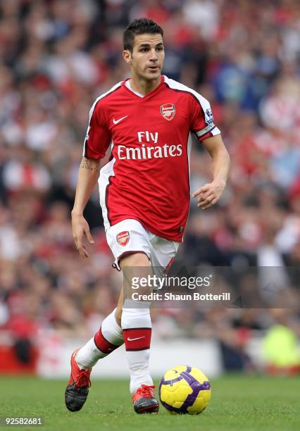 Cesc Fabregas of Arsenal in action during the Barclays Premier League match between Arsenal and Tottenham Hotspur at the Emirates Stadium on October...