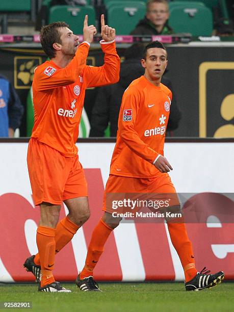 Andreas Ivanschitz of Mainz jubilates after scoring the fourth goal during the Bundesliga match between VFL Wolfsburg and FSV Mainz 05 at the...