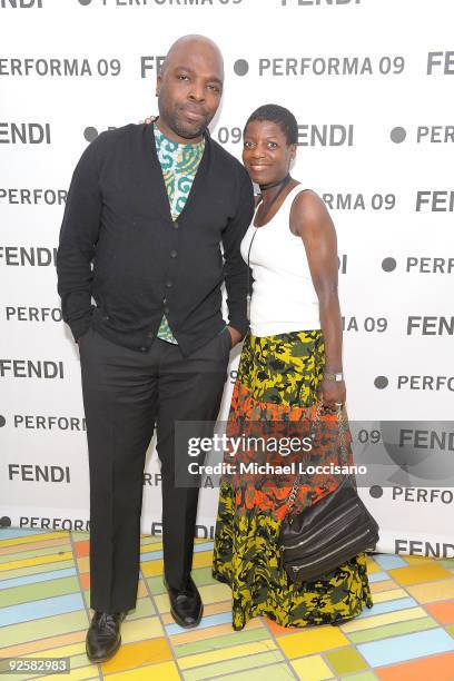 Duro Olowu and Thelma Golden attend the Performa 09 Opening Night Benefit Dinner at X Initiative on October 30, 2009 in New York City.