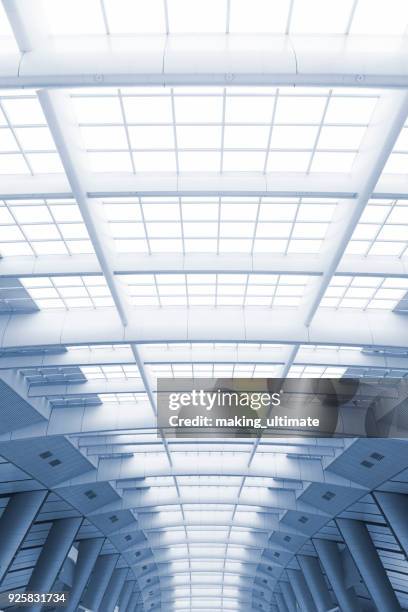 metal roof structure of  building ceiling - skylight stock pictures, royalty-free photos & images