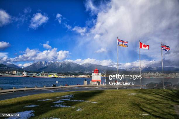 tarde de invierno en el parque stanley, vancouver, canadá - puerto de coal fotografías e imágenes de stock