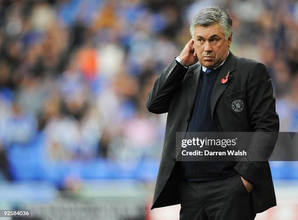 Chelsea Manager Carlo Ancelotti during the Barclays Premier League match between Bolton and Chelsea at the Reebok Stadium on October 31, 2009 in...