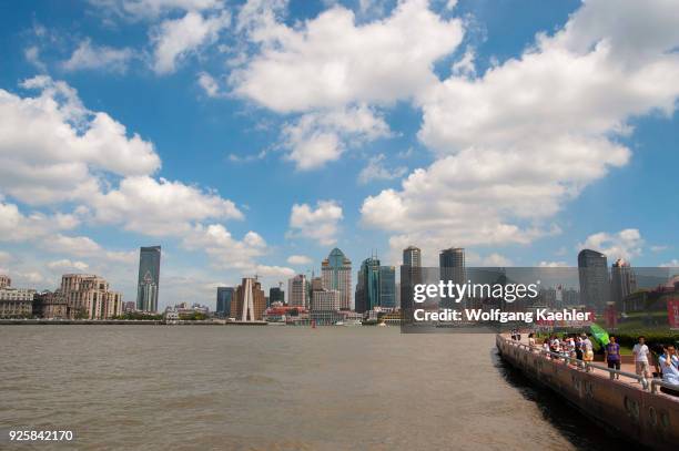 The waterfront along the Huangpu River in Pudong, Shanghai, China.