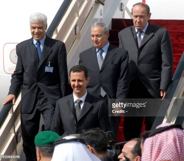 Syrian President Bashar al-Assad and Vice President Faruq al-Shara arrive at Riyadh airport 27 March 2007, one day before the start of the Arab...