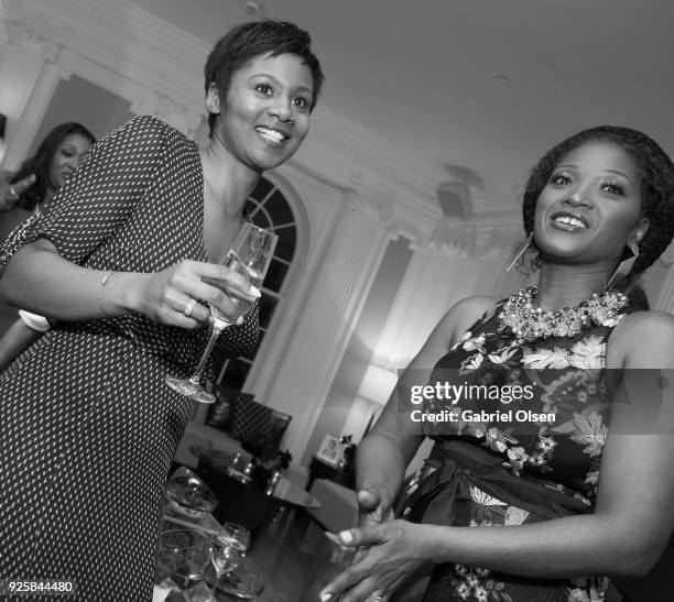 Emayatzy Corinealdi and Yolanda Ross attend Alfre Woodard and Morgan Stanley present the 9th Annual Oscar's Sistahs Soiree on February 28, 2018 in...