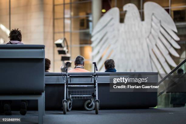 Rollator is pictured behind the last row of the visitors gallery at the German Bundestag on February 28, 2018 in Berlin, Germany.