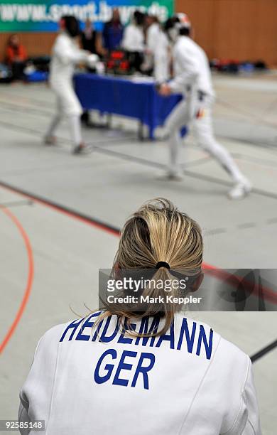 Britta Heidemann watches a fencing duel during the fencing cup at Kurt-Riess sports ground on October 31, 2009 in Leverkusen, Germany.