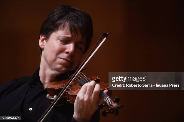 American violinist and musician Joshua Bell performs on stage with england pianist Sam Haywood for Musica Insieme at Auditorium Manzoni on February...