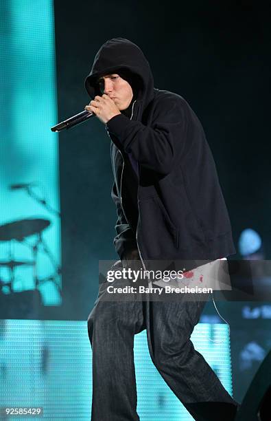 Eminem performs at the 2009 Voodoo Experience at City Park on October 30, 2009 in New Orleans, Louisiana.