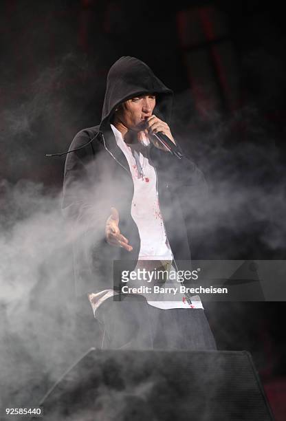 Eminem performs at the 2009 Voodoo Experience at City Park on October 30, 2009 in New Orleans, Louisiana.