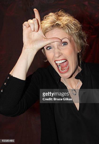Jane Lynch poses backstage at "Love, Loss and What I Wore" on Broadway at The Westside Theatre on October 28, 2009 in New York City.