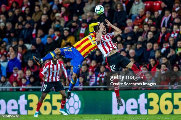 Francis Coquelin of Valencia CF, Raul Garcia of Athletic Bilbao during the La Liga Santander match between Athletic de Bilbao v Valencia at the...