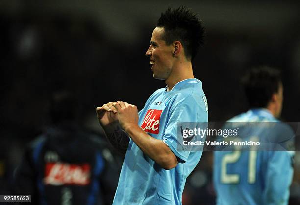 Marek Hamsik of SSC Napoli celebrates his second goal during the Serie A match between Juventus FC and SSC Napoli at Olimpico Stadium on October 31,...