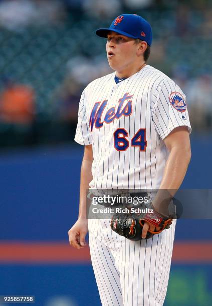 Pitcher Chris Flexen of the New York Mets in action during the first game of a double header against the Atlanta Braves at Citi Field on September...